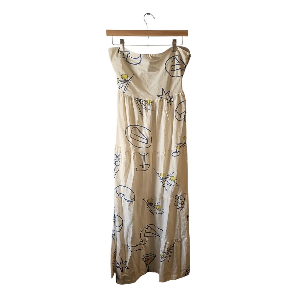 Bailey Rose Cocktail Hour strapless tiered maxi dress martini food  print small - Picture 2 of 5